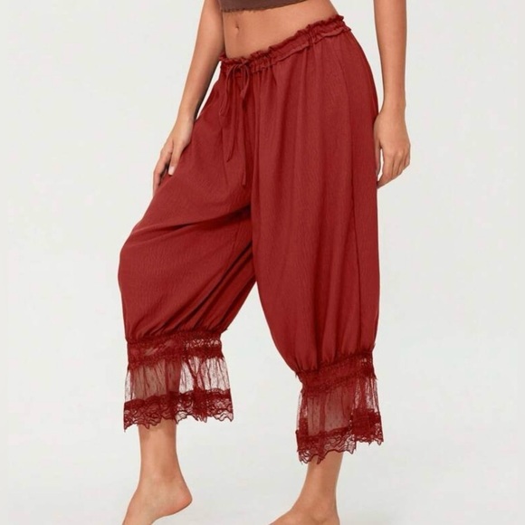 Halo & Harley Pants - BRIGHT Red Lace Trimmed Bloomers with Elastic Waistband